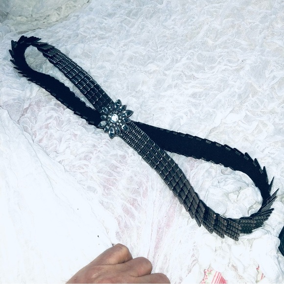 Sophisticated Black and Silver fish scale style. Bohemian style belt with bling - Picture 7 of 7